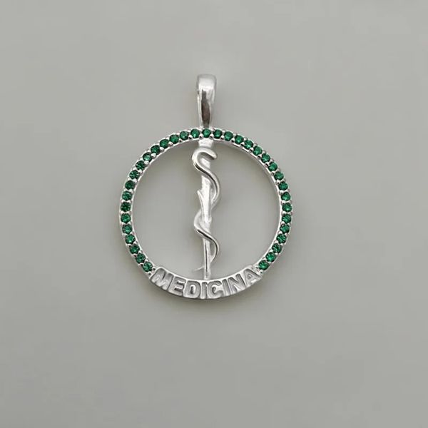 PINGENTE PROFISSÃO MEDICINA ZIRCÔNIA VERDE PRATA 9... - My Prata Joias