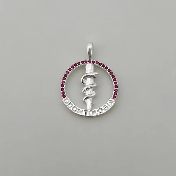 PINGENTE ODONTOLOGIA ZIRCÔNIA ROSA ESCURO PRATA 92... - My Prata Joias