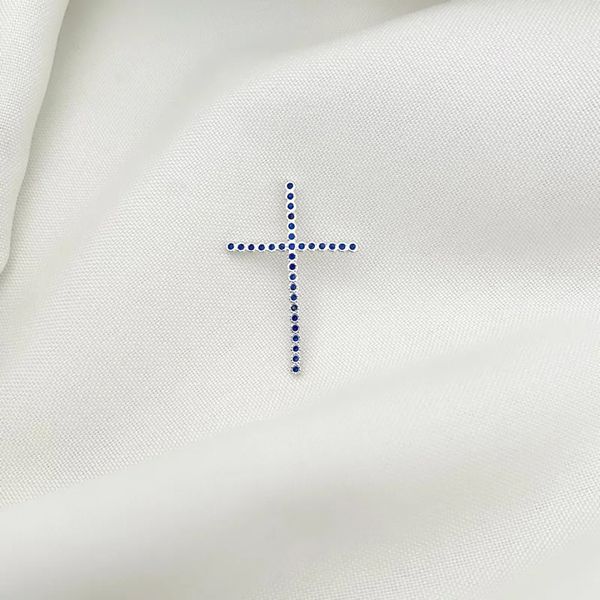 PINGENTE CRUZ ZIRCÔNIA AZUL PRATA 925 - My Prata Joias