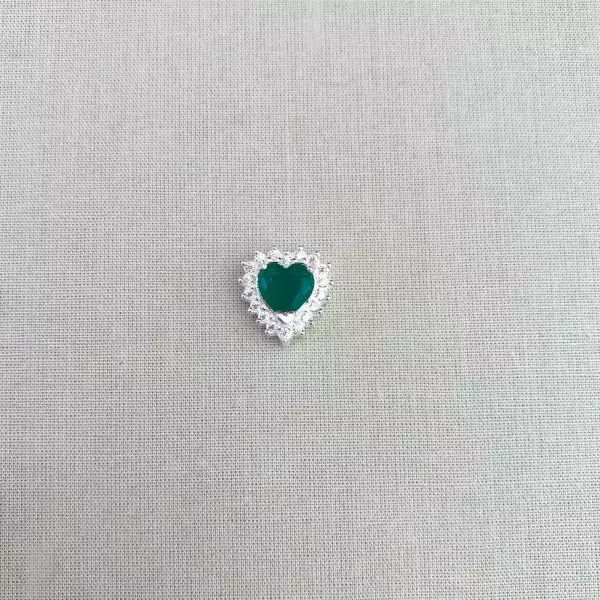 PINGENTE CORAÇÃO ZIRCÔNIA VERDE ÁGUA E CRISTAL PRA... - My Prata Joias