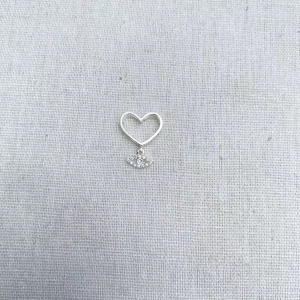 PINGENTE CORAÇÃO OLHO ZIRCÔNIA CRISTAL PRATA 925 - My Prata Joias