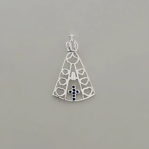 PINGENTE NOSSA SENHORA ZIRCÔNIA AZUL ESCURO PRATA ... - My Prata Joias