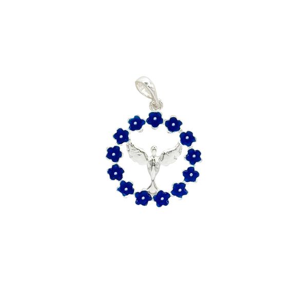 PINGENTE ESPÍRITO SANTO FLOR AZUL PRATA 925 - My Prata Joias