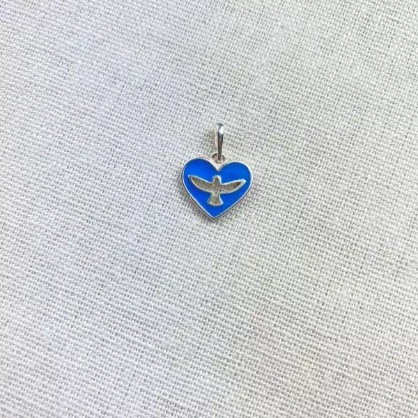 PINGENTE CORAÇÃO ESPÍRITO SANTO AZUL ESCURO PRATA ... - My Prata Joias
