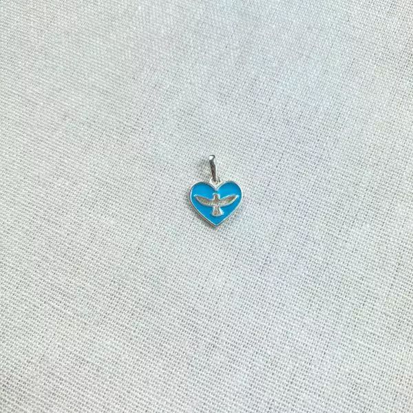 PINGENTE CORAÇÃO ESPÍRITO SANTO AZUL CLARO PRATA 9... - My Prata Joias