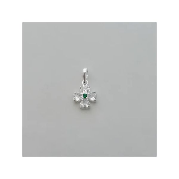 PINGENTE FLOR ZIRCÔNIA CRISTAL E VERDE PRATA 925 - My Prata Joias