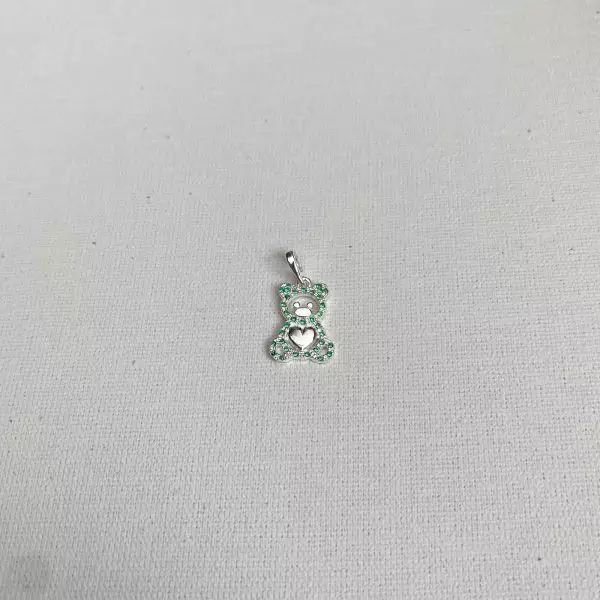 PINGENTE URSO ZIRCÔNIA VERDE PRATA 925 - My Prata Joias