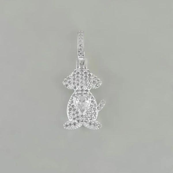 PINGENTE CACHORRO CRAVEJADO ZIRCÔNIA CRISTAL CORAÇ... - My Prata Joias