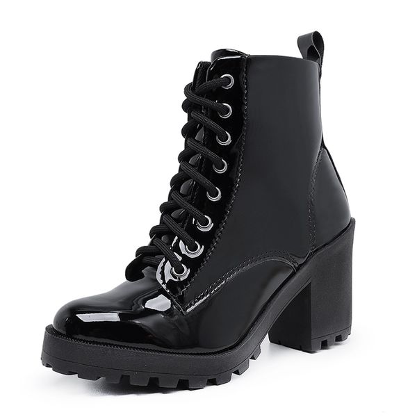 Coturno Tratorado Coturno Preto Verniz Feminino Bota Coturno