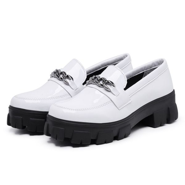 Mocassim Oxford Feminino Derby Sola Tratorada Branco
