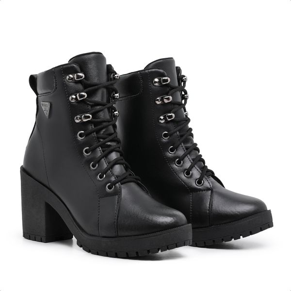 Bota Coturno Feminino Com Cadarço Plataforma Tratorada Elegante Preto
