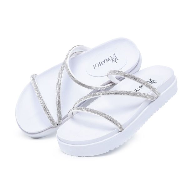 Sandália Papete Plataforma Birken Brilho Branco