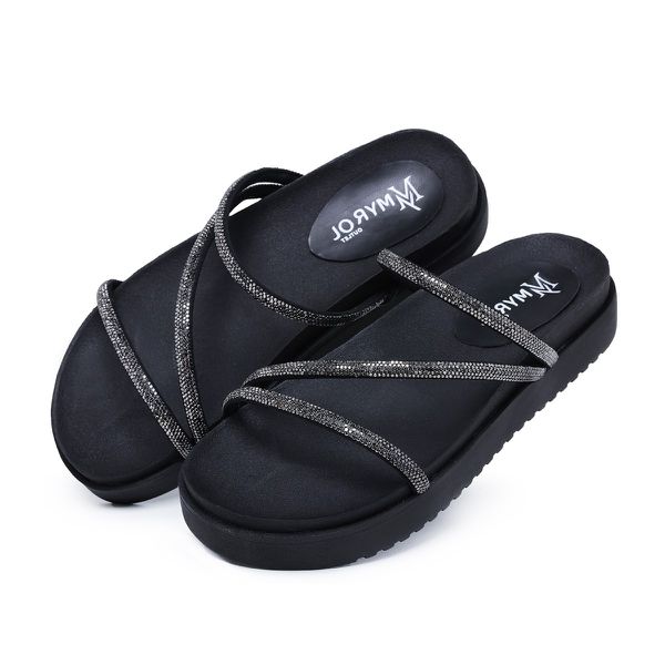 Sandália Papete Plataforma Birken Brilho Preto