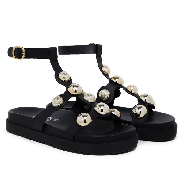 Sandália Papete Aranha Birken Flat com Esferas Preto