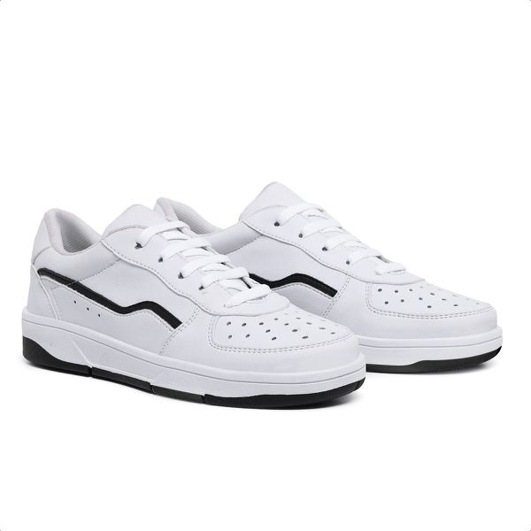 Tênis Feminino Casual Básico, Cano Baixo, Acolchoado Branco