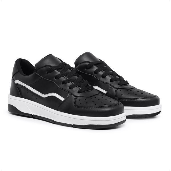 Tênis Feminino Casual Básico, Cano Baixo, Acolchoado Preto