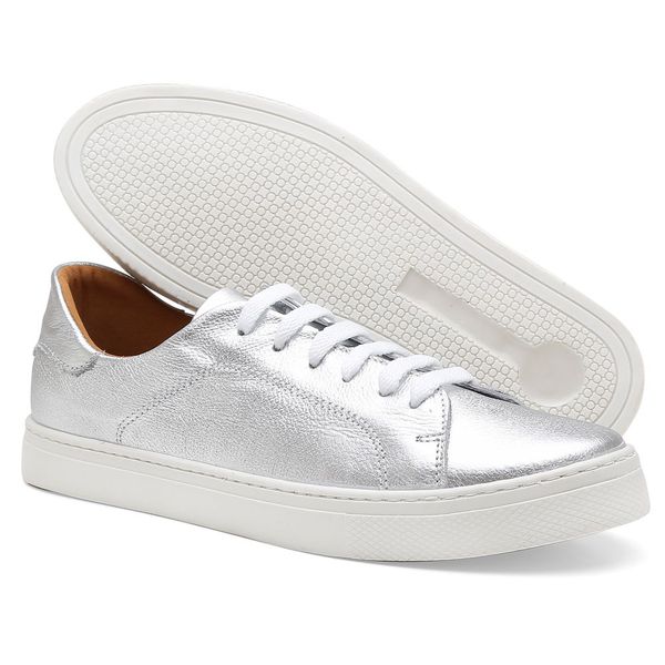 Tênis casual feminino Lívia em Couro Prata