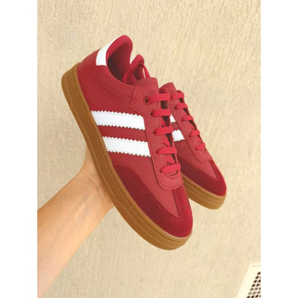 Tênis Samantha Cereja com Branco Couro legítimo