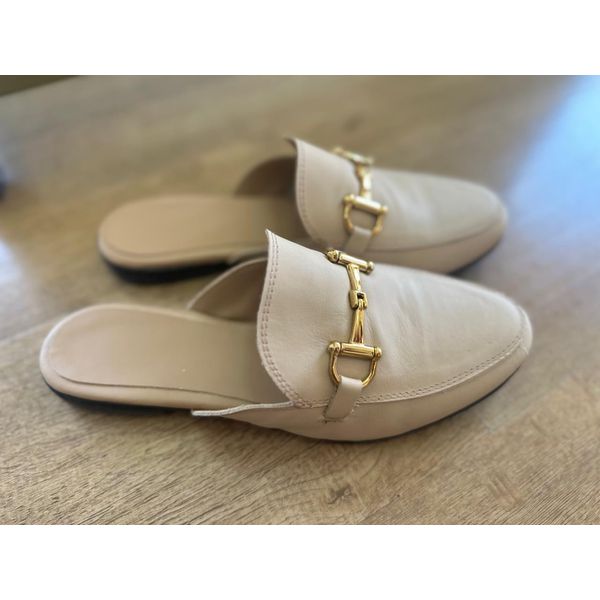 Mule feminino em couro Legítimo nude 