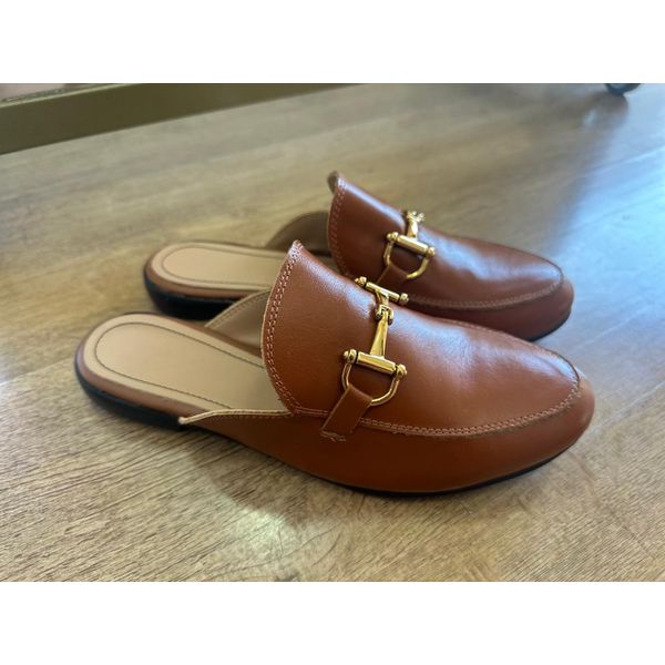 Mule feminino em couro Legítimo caramelo 