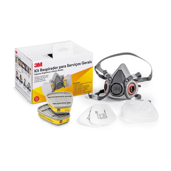 KIT RESPIRADOR SEMIFACIAL 6200 COM CARTUCHO QUÍMICO 6003 (VO/GA), FILTRO 5N11 P2 E RETENTOR 501
