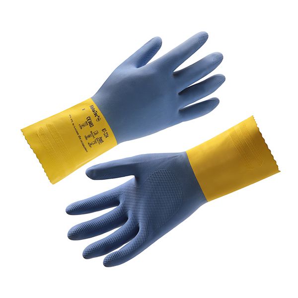 LUVA DE LÁTEX E NEOPRENE COM FORRO AZUL E AMARELO ALPHATEC 87-224