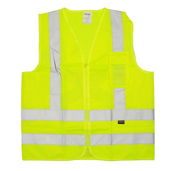 COLETE DE SINALIZAÇÃO REFLETIVO VERDE LIMÃO COM 1 BOLSO VIC72240