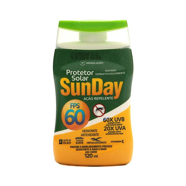 PROTETOR SOLAR FPS 60 UVA COM REPELENTE 120ML SUNDAY