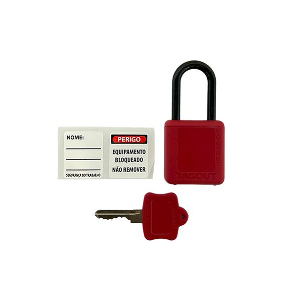 CADEADO DE BLOQUEIO PLÁSTICO VERMELHO COM HASTE PLÁSTICA 38 MM X 6,3 MM