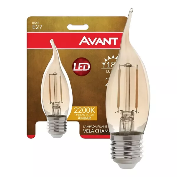 Lâmpada led Filamento Vela Bico Torto 2w Luz Quente 2200k e27 127V Avant