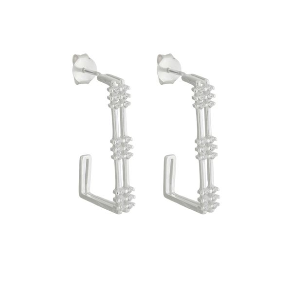 MEIA ARGOLA RETANGULAR 2 AROS DETALHE CRAVEJADO