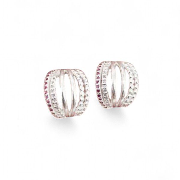 MEIA ARGOLA 6 AROS BOLINHA / LISO / ZIRCONIA ROSA