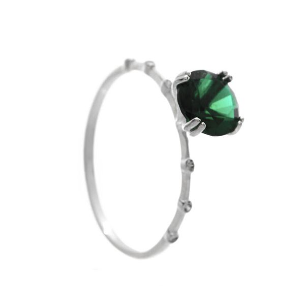 ANEL SOLITÁRIO ZIRCÔNIA VERDE PRATA 925