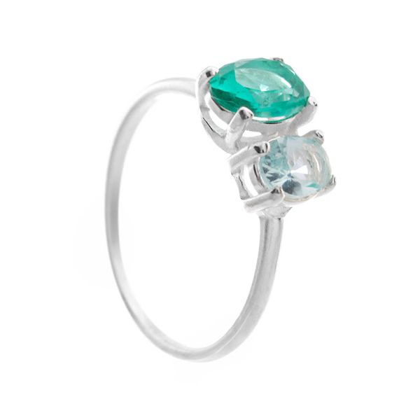 ANEL DUAS ZIRCÔNIAS OVAIS VERDE-ÁGUA / AZUL BEBÊ PRATA 925