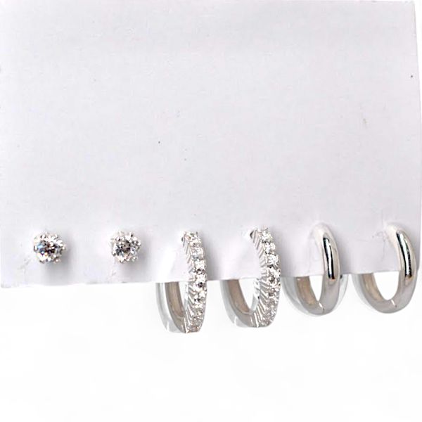 TRIO ARGOLA CLICK CRAVEJADA / LISA / BRINCO ZIRCONIA REDONDO 3MM