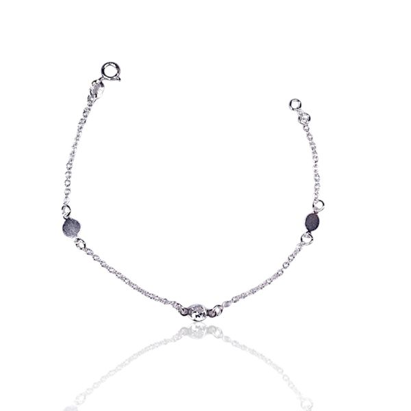 PULSEIRA PLACA REDONDA LISA E ZIRCONIA CRISTAL PRATA 925