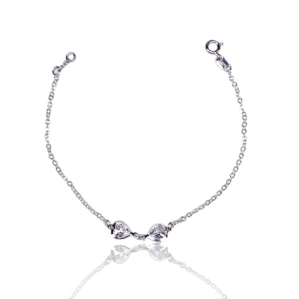 PULSEIRA 2 CORACOES E ZIRCONIA CRISTAL PRATA 925