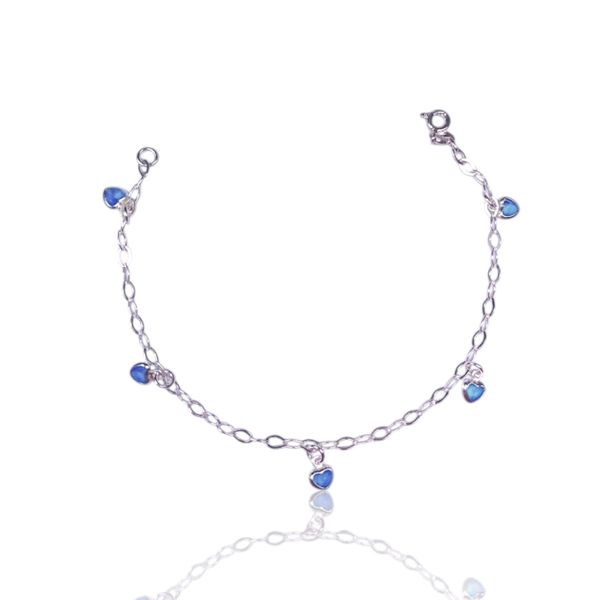 PULSEIRA 5 CORACAO ZIRCONIA AZUL PRATA 925