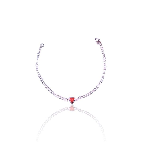 PULSEIRA CORACAO ZIRCONIA VERMELHA PRATA 925