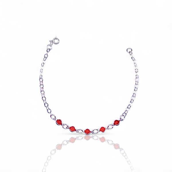PULSEIRA ZIRCONIA VERMELHA INGLESA PRATA 925