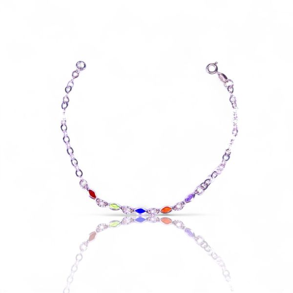 PULSEIRA 5 ZIRCONIA NAVETE COLORIDO PRATA 925