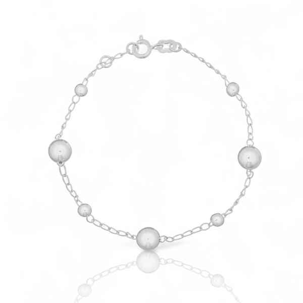 PULSEIRA BOLA 3MM E 9MM ELO CARTIER PRATA 925