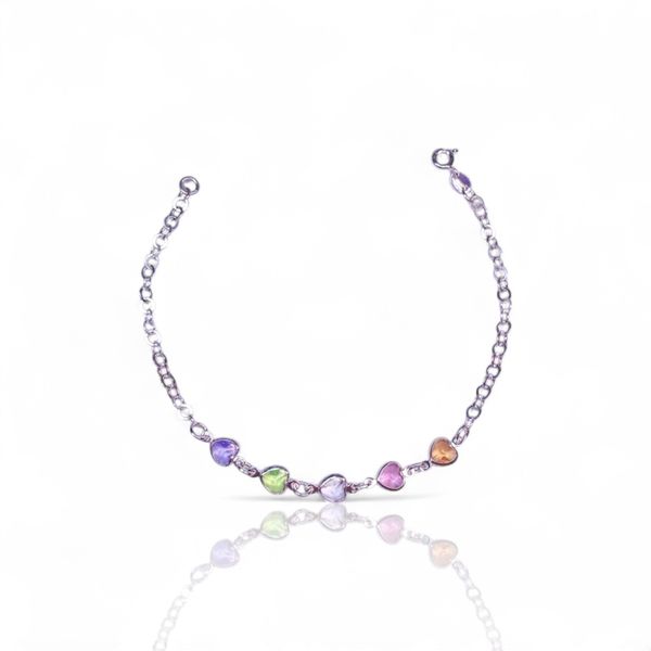 PULSEIRA 5 CORACAO ZIRCONIA COLORIDO PRATA 925