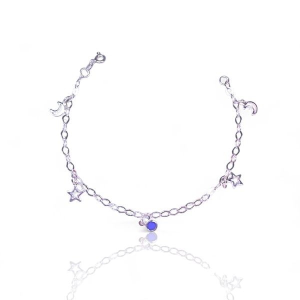 PULSEIRA LUA ESTRELA ZIRCONIA AZUL PRATA 925