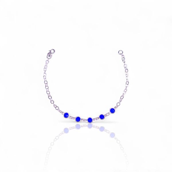 PULSEIRA 5 PINGENTES AZUL ROYAL PRATA 925