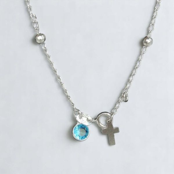 PULSEIRA BOLA CRUZ COM ZIRCONIA AZUL PRATA 925