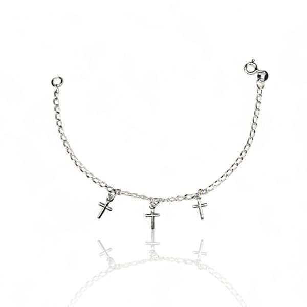 PULSEIRA INFANTIL 3 PINGENTE CRUZ PRATA 925