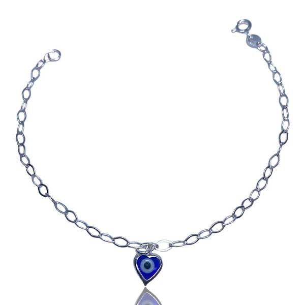 PULSEIRA CORAÇÃO OLHO GREGO PRATA 925
