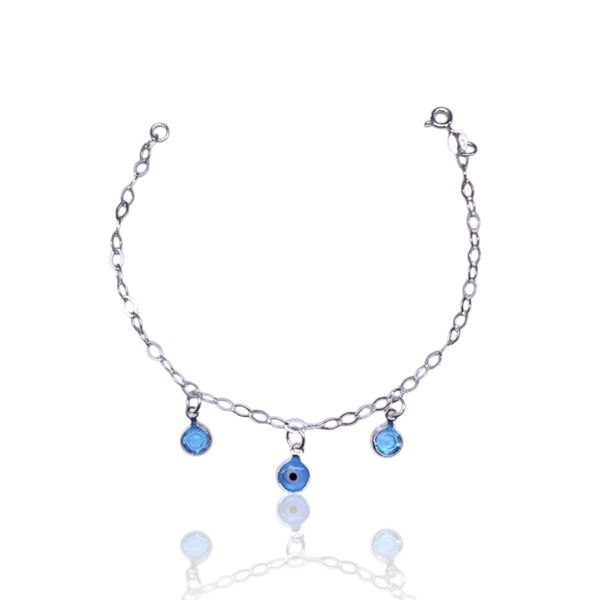 PULSEIRA OLHO GREGO PONTO LUZ ZIRCONIA AZUL PRATA 925