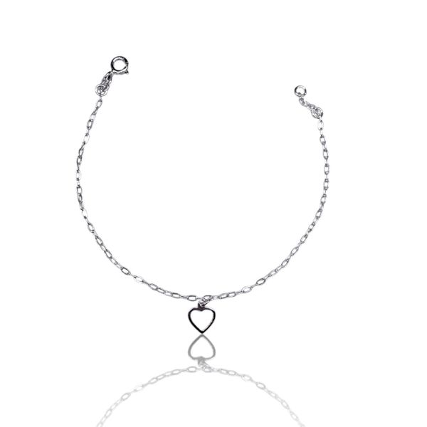 PULSEIRA CORACAO LISO VAZADA PRATA 925